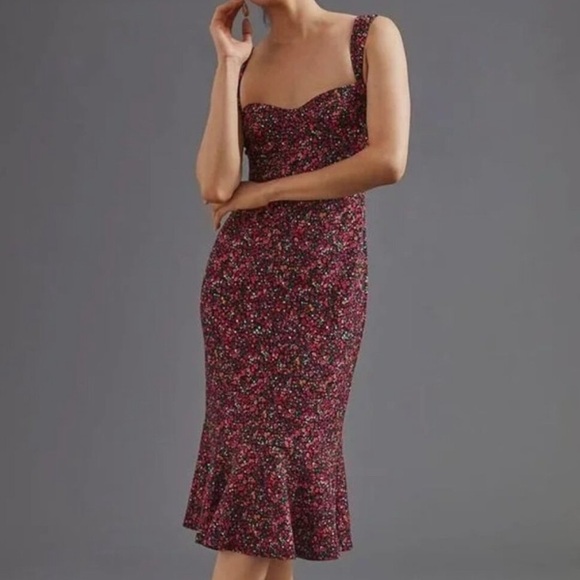 Anthropologie Hutch Size M Pink Floral Sweetheart Neck Sleeveless Midi Dress - Picture 2 of 9